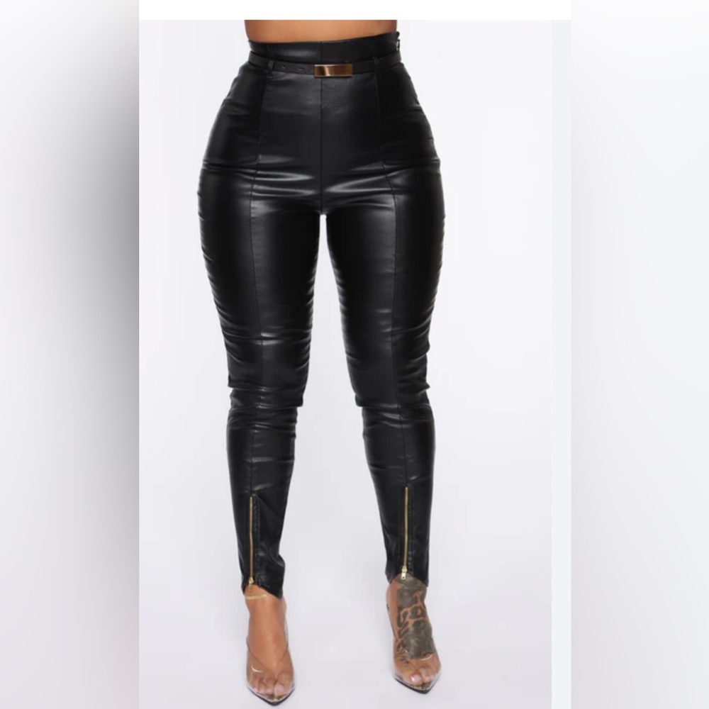 Fashion Nova Black Skinny Leather Look Pants